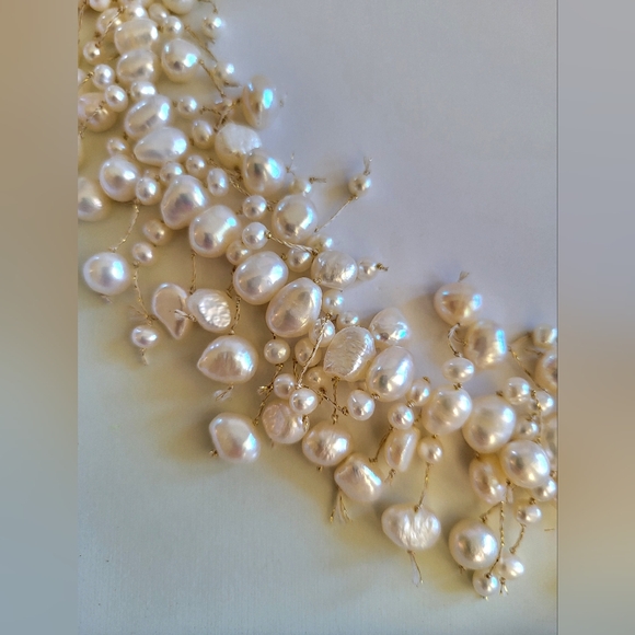 Cluster Freshwater Pearl Bridal Necklace - Picture 3 of 5